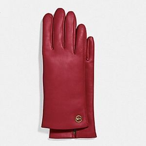 NEW Coach True Red Leather Tech Gloves w/ Touch Sensitive Technology, Size 7 1/2